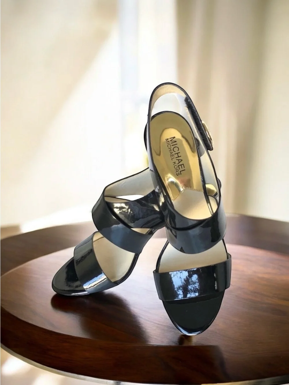 Michael Kors Black Patent Leather Strappy Heeled Sandal Women’s Size 8.5